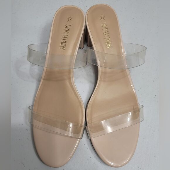 Dream Pairs Nude Clear Straps Open Toe Block Heel Womens Slide on Sandal Size 11 - Picture 3 of 13